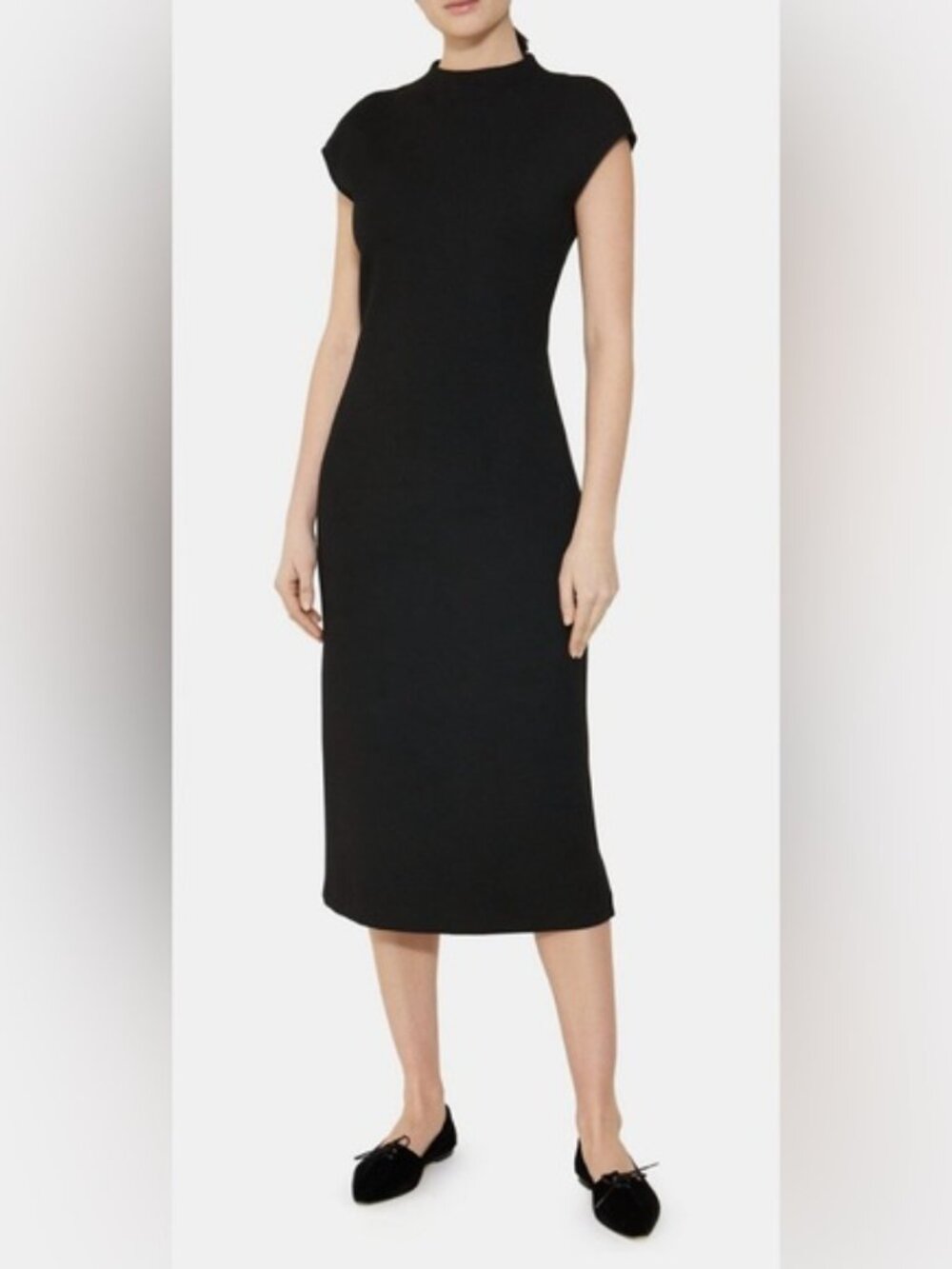 NEW Theory High-Neck Double-Knit Midi Dress in Black size S